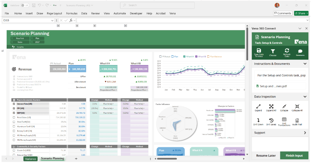 Vena offre une interface Excel, soutenue par une couche cloud qui garantit le contrôle des données et la gouvernance.